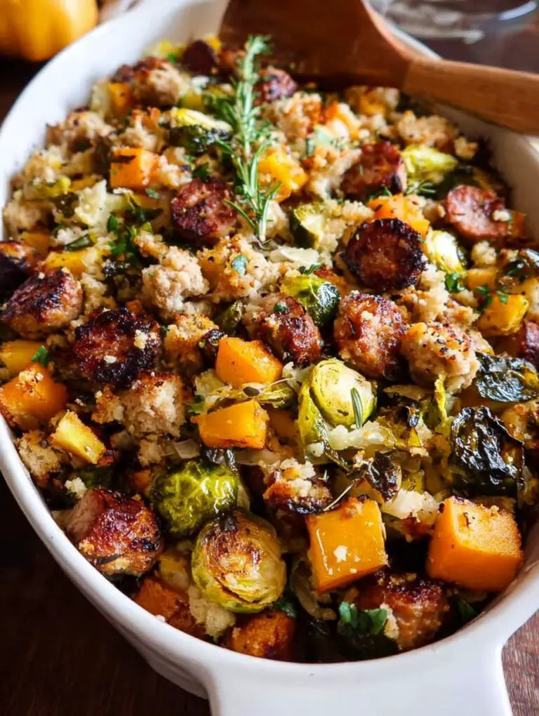 Healthy Thanksgiving Harvest Casserole Recipe with Chicken Sausage